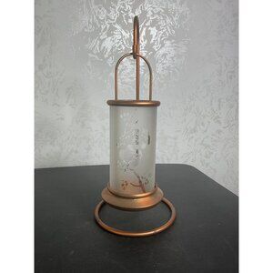 Vintage Copper Hanging Lantern With Frosted Glass & Floral Design